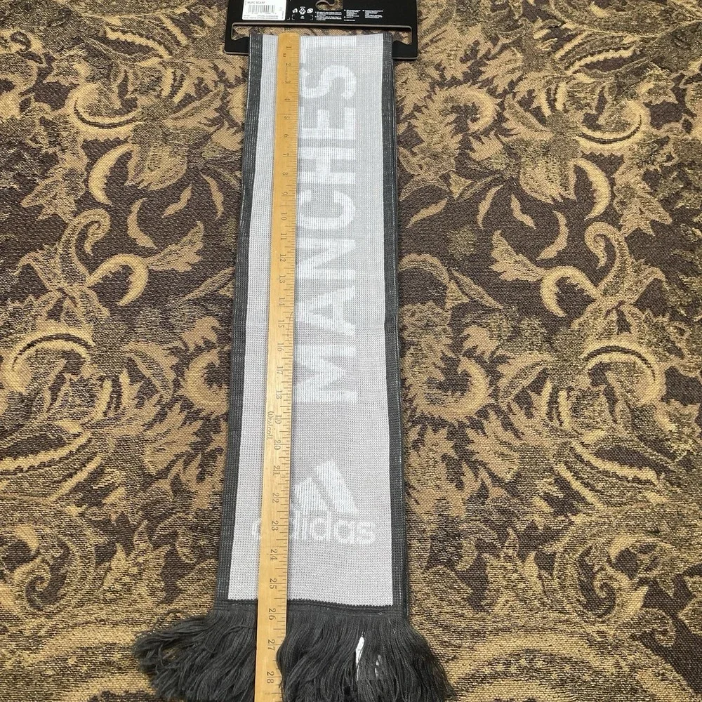 Adidas Manchester United Gray Two Tone 3 Stripes Soccer Scarf New